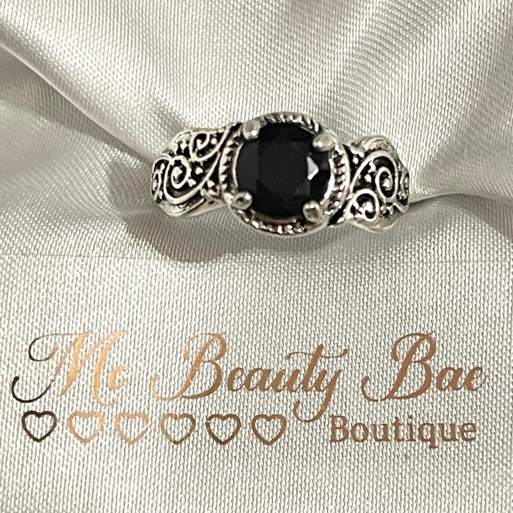 Silver Black Crystal Ring